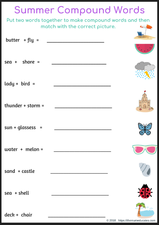 Summer Spelling: Compound words 2 - The Mum Educates
