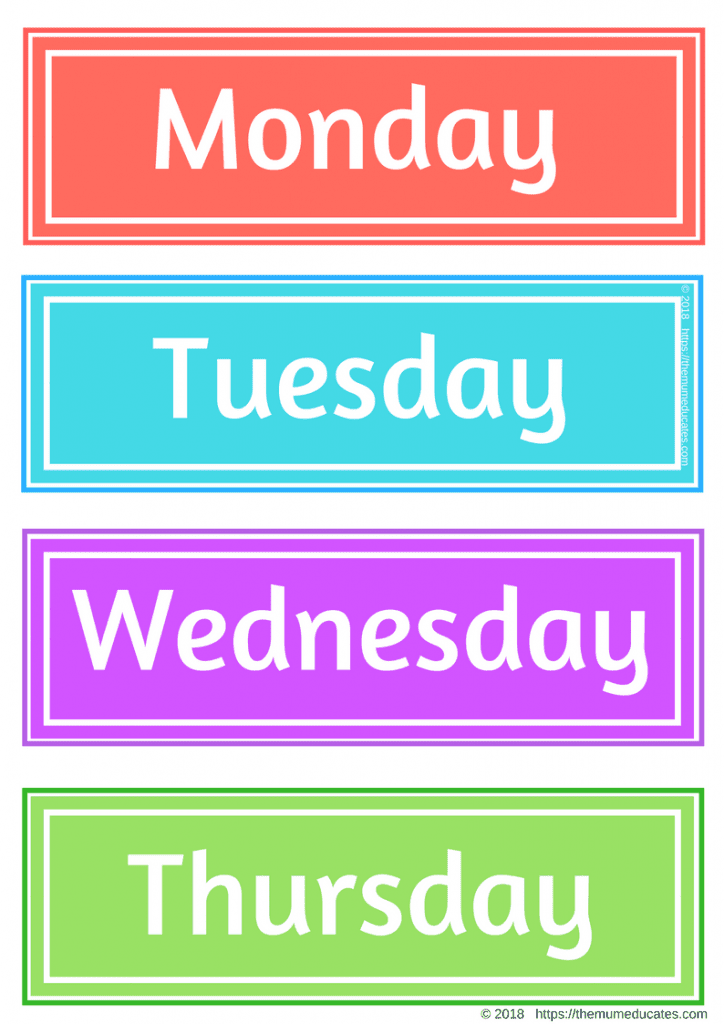 Days Of The Week Flashcards Freebies - The Mum Educates