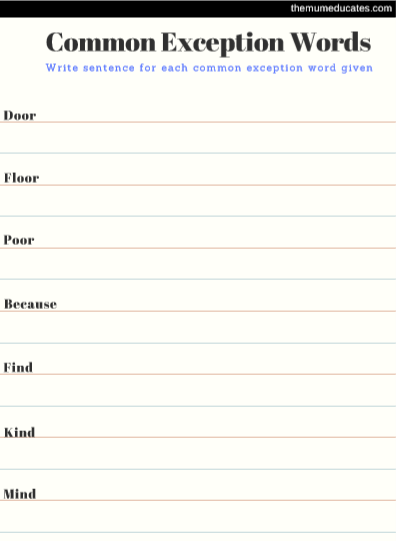 common exception words homework