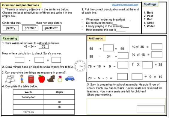 sats revision and homework tasks