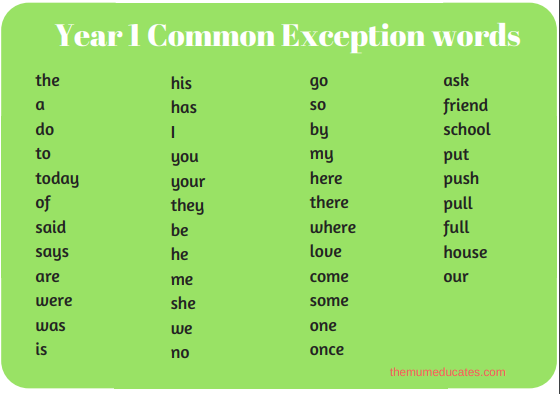 Year 1 Common Exception Words Free Worksheets The Mum Educates