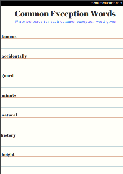 year 3 common exception words free worksheets the mum educates