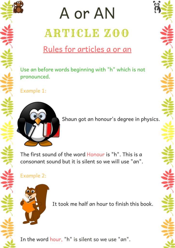 A Walk Through Articles Zoo Using Articles A Or An The Mum Educates