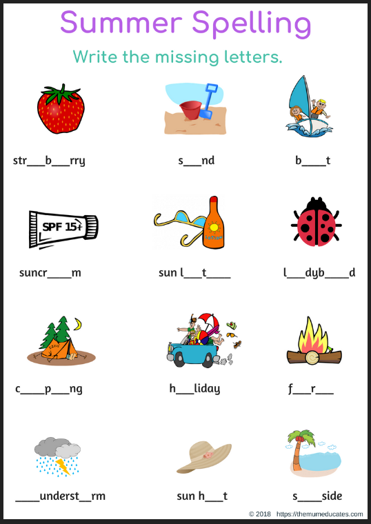 Summer Spelling: Missing letters worksheet 1 - The Mum ...