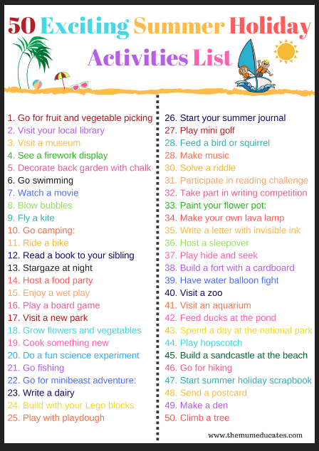 50 Fun and Exciting Summer Activities List - The Mum Educates