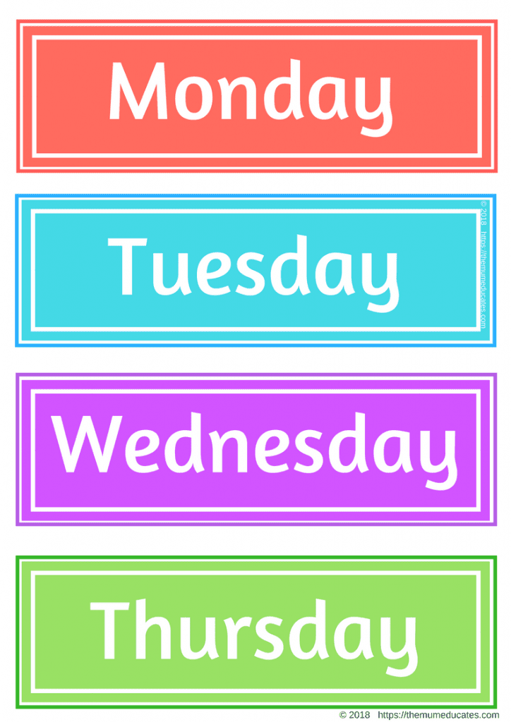 Days of the week flashcards FREEBIES The Mum Educates