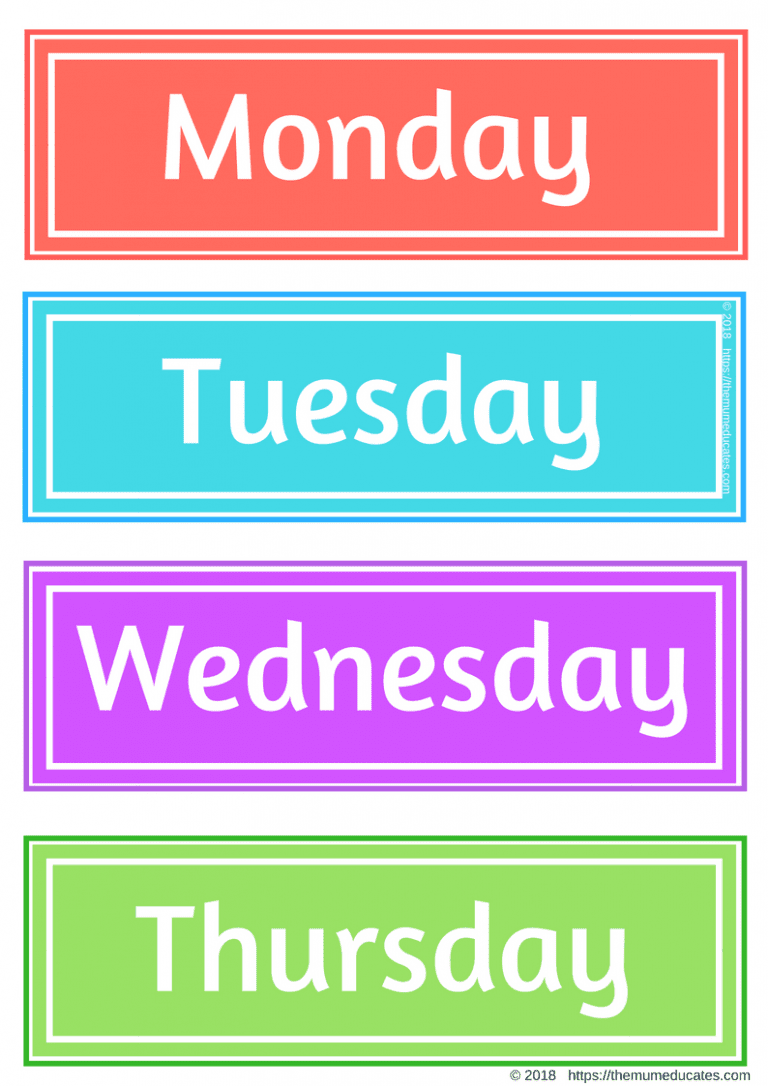 Colourful Days Of The Week Flashcards The Mum Educates Sexiz Pix
