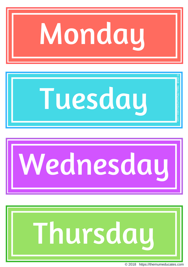 Days of the week flashcards, poster and activities The Mum Educates