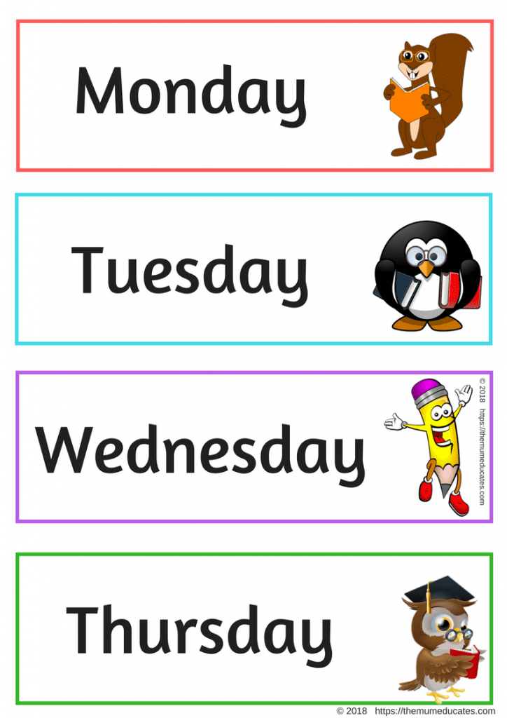 Days of the week flashcards