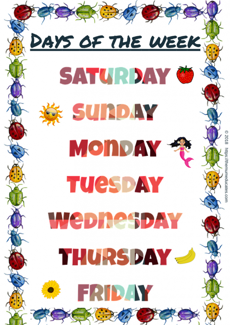 Free Colourful Days Of The Week Poster - The Mum Educates