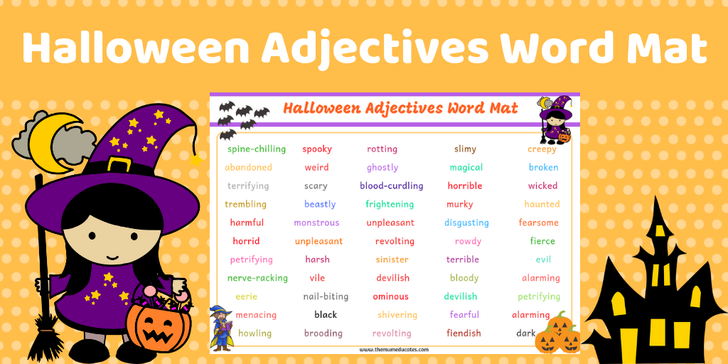 Adjectives high. Хэллоуинские прилагательные. Прилагательные про Хэллоуин. Magic Vocabulary for Kids. Word mat adjectives.