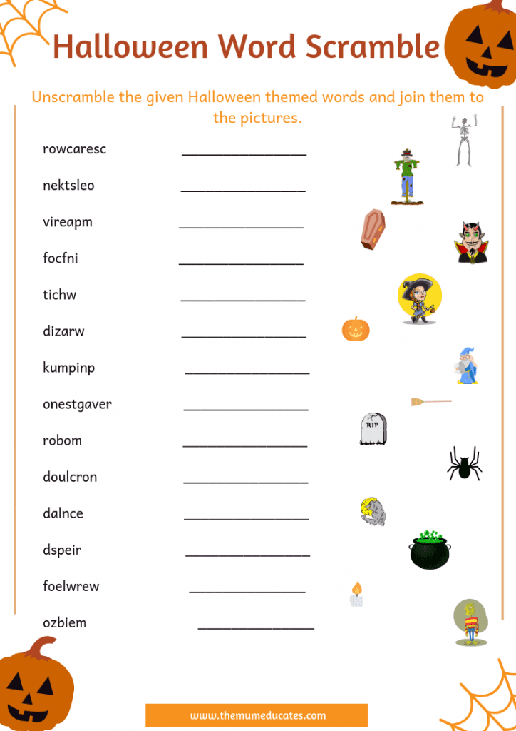 Free Halloween Word Scramble Worksheet The Mum Educates