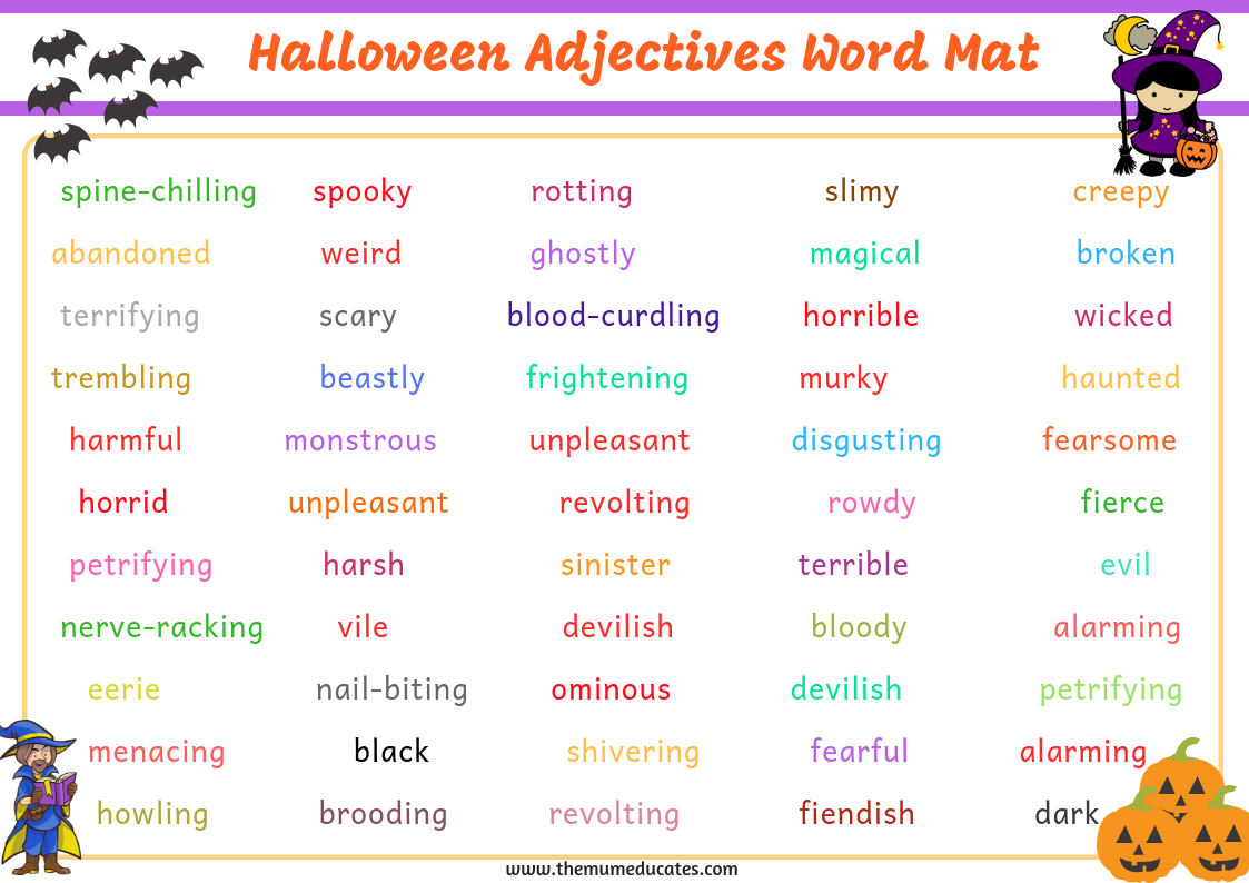Adjective слова. Прилагательные про Хэллоуин. Adjective Words. Прилагательные Word. Прилагательные на английском.