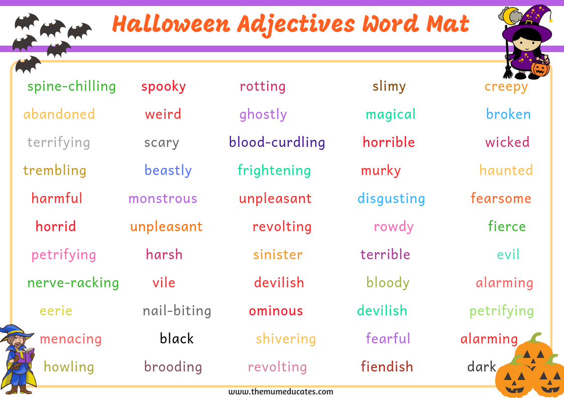 Adjectives picture. Halloween adjectives. Adjective Words. Прилагательные про Хэллоуин. Тема adjectives.