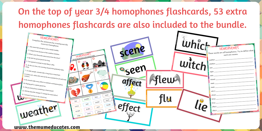 year 3 4 homophones flashcards wordmat bookmarks worksheets