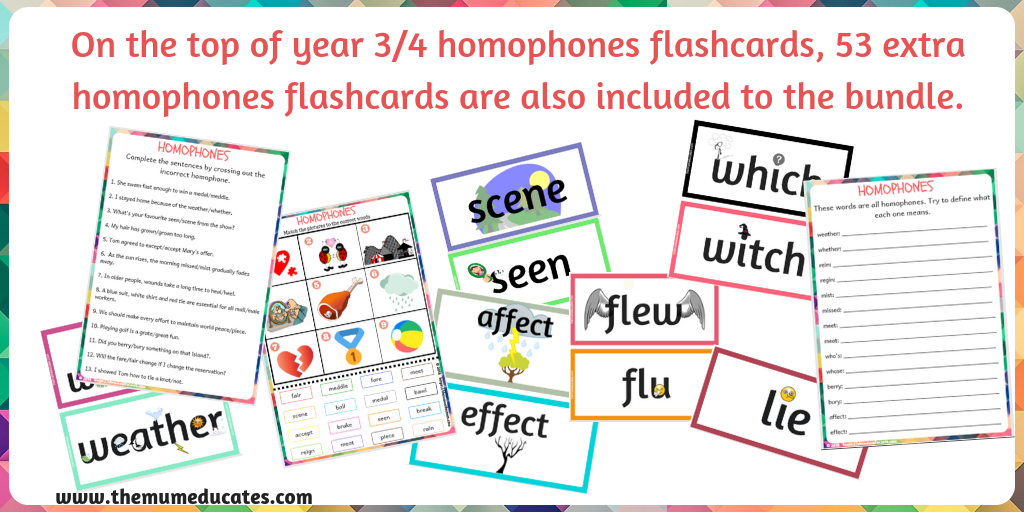 year 34 homophones flashcards wordmat bookmarks