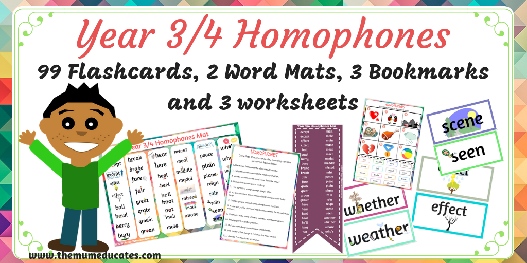 year 3 4 homophones flashcards wordmat bookmarks worksheets