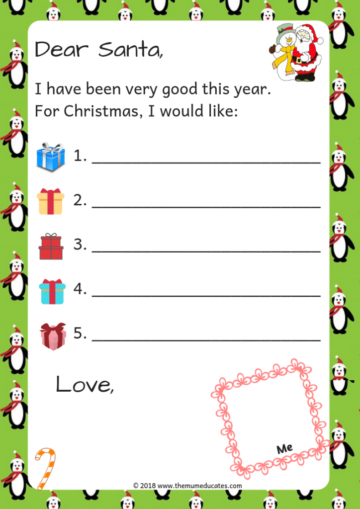 kindergarten letter to santa template