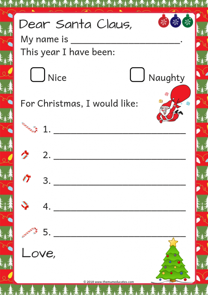 kindergarten letter to santa template