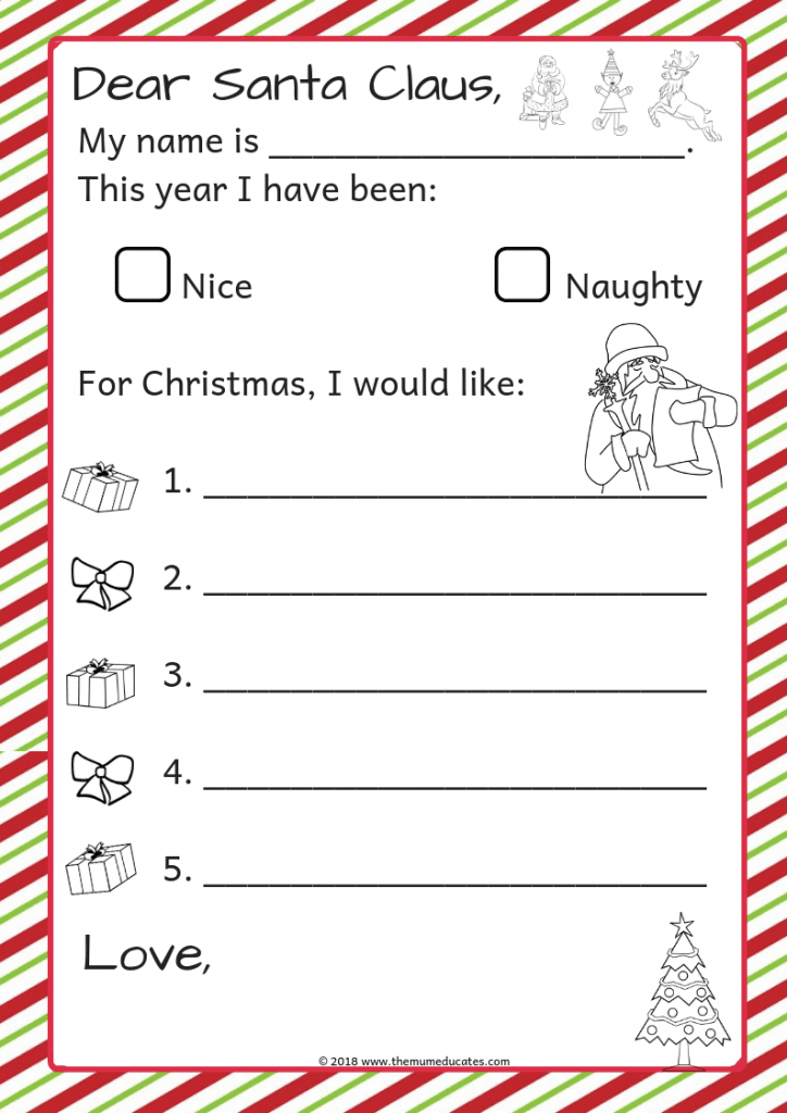 Letter To Santa Template For Preschoolers