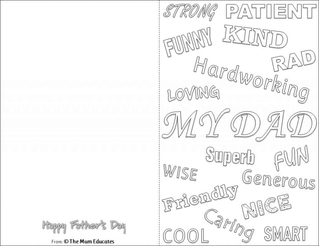 10 Free Father's Day Cards - Fun Colouring Cards - The Mum Educates