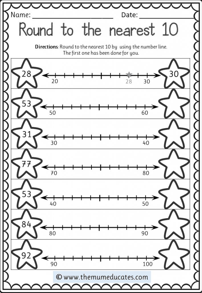 Rounding To The Nearest Ten Using A Number Line Worksheet