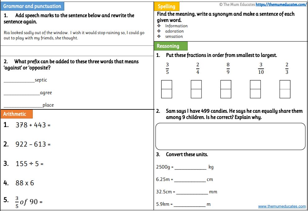 Year 4 worksheets