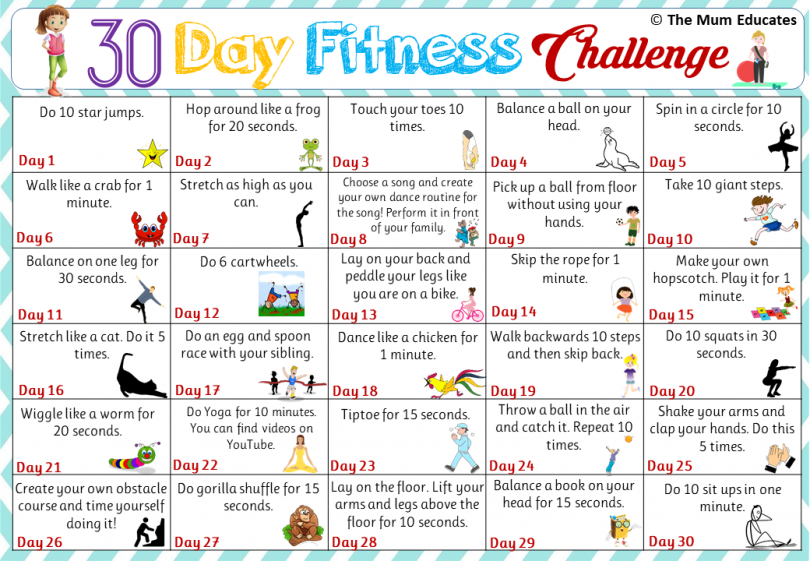 FOR THE LOVE OF EXERCISE – 25 Day Fitness Challenge – Keeping Kids