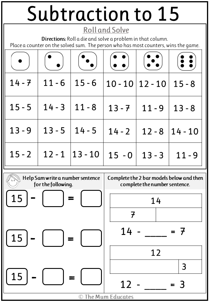 Subtraction Up To 20 Worksheets