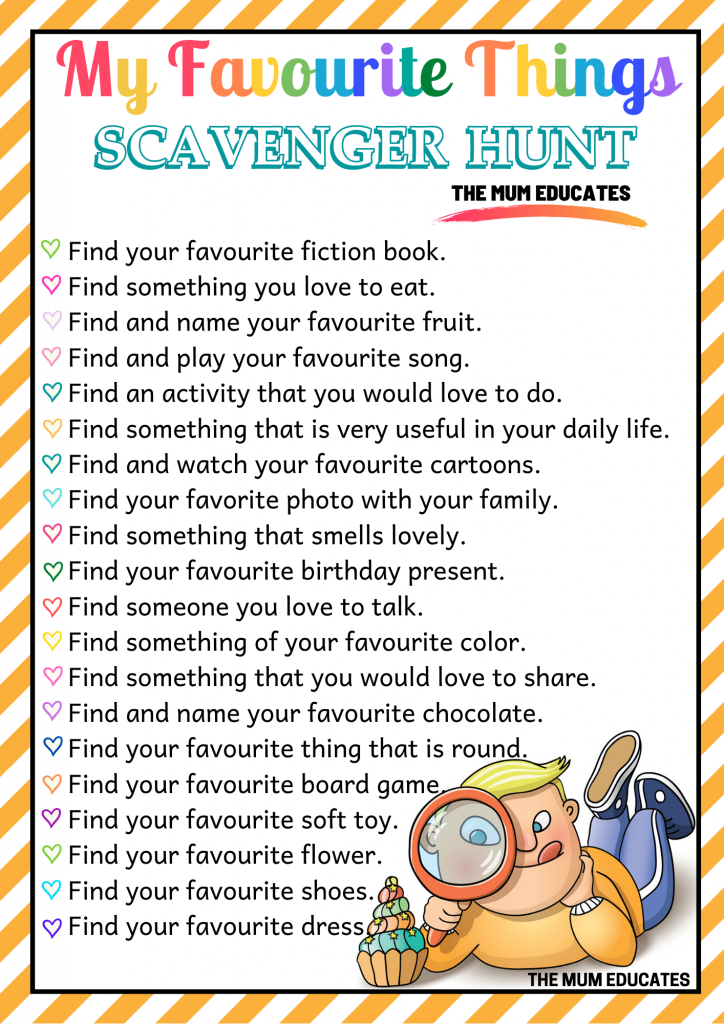 My favourite Things Scavenger Hunt for kids