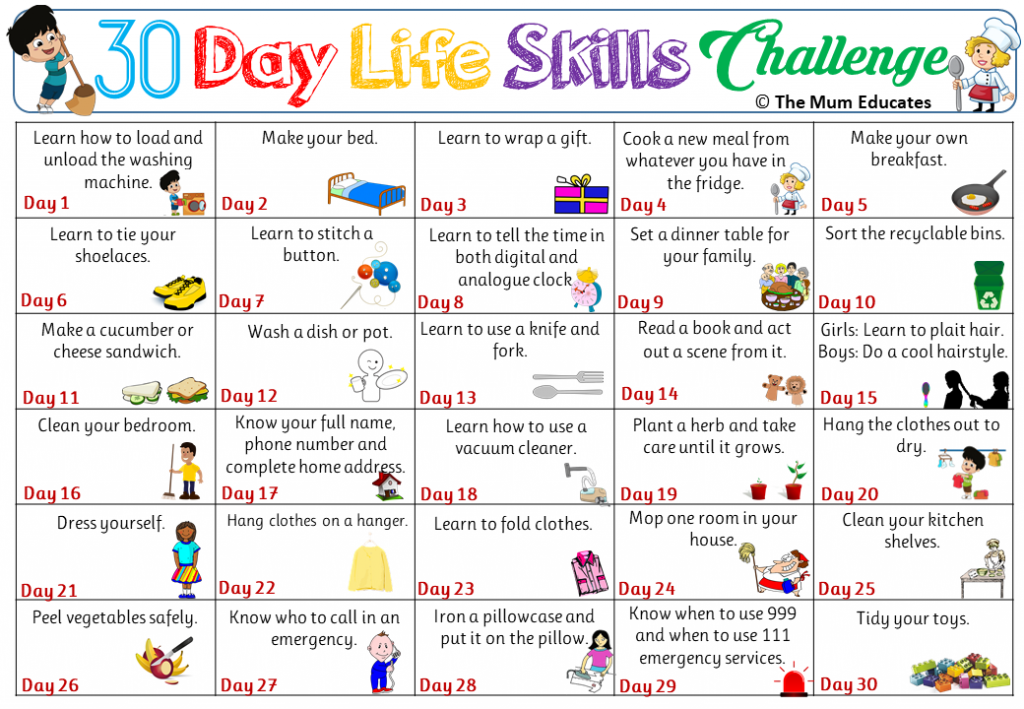 30day Kids Life Skills Challenge The Mum Educates