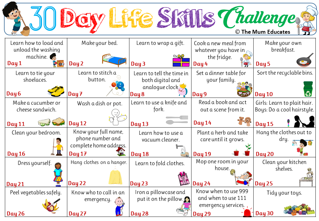 30day Kids Life Skills Challenge The Mum Educates