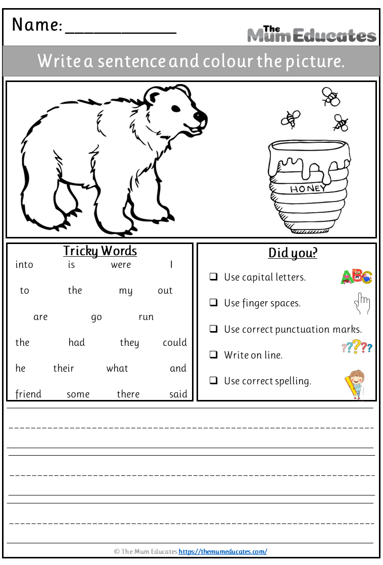 FREE Simple Sentence Writing Picture Prompts for kids The Mum Educates