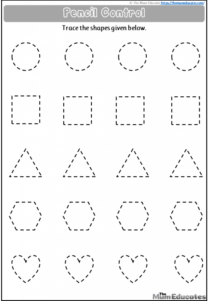 child care education early learning Pencil control sheet shapes 