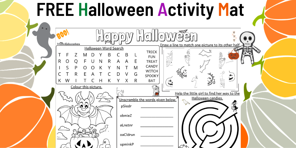 INSTANT DOWNLOAD Activity Placemat Counting Children Coloring SAHM Kids Coloring Pages Reading Halloween Party Activities for Kids