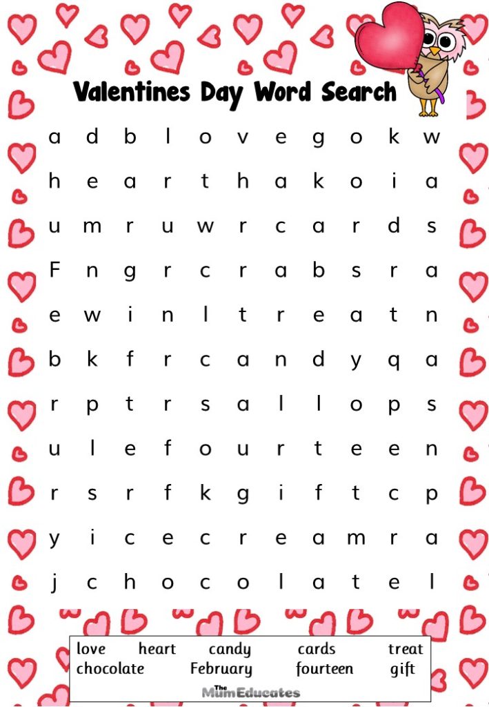 Valentines day word search for kids