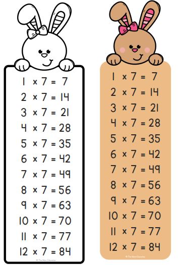 7 Times Table Bookmark