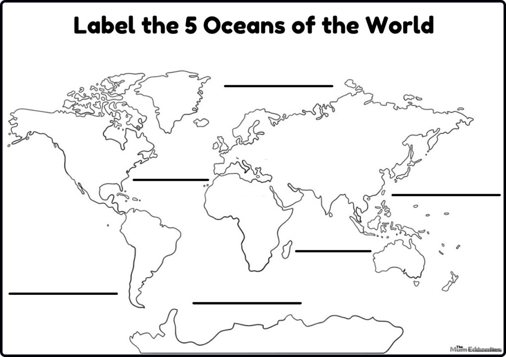 Label World map with oceans