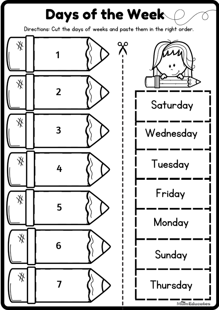 cut and paste days of week | days of week printable | Days of the week activity