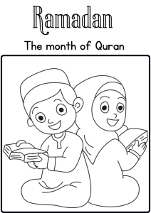 Cute kids Ramadan colouring pages