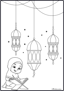 Cute girl Ramadan Colouring page