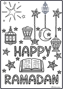 Happy Ramadan Colouring sheets | Star and Moon Ramadan coloring