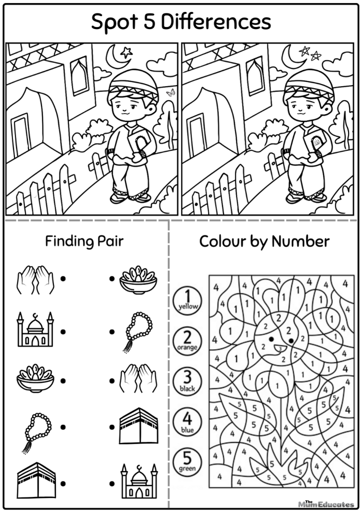Ramadan colour by numbers | color by numbers Ramadan | Spot the difference