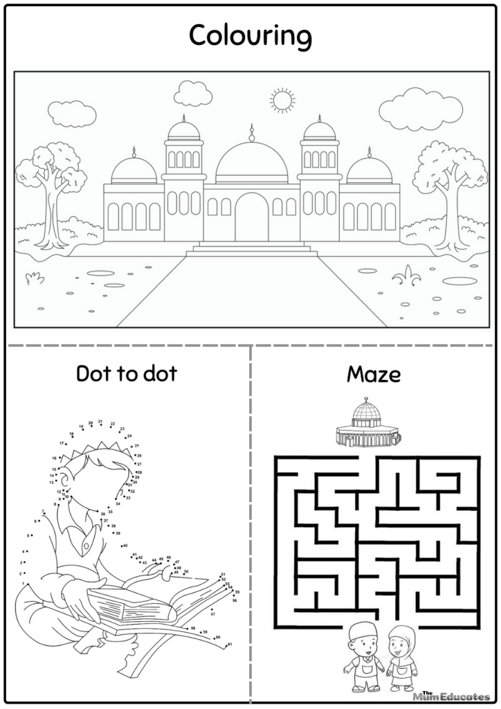 Ramadan Maze | Ramadan dot to dot | Ramadan coloring