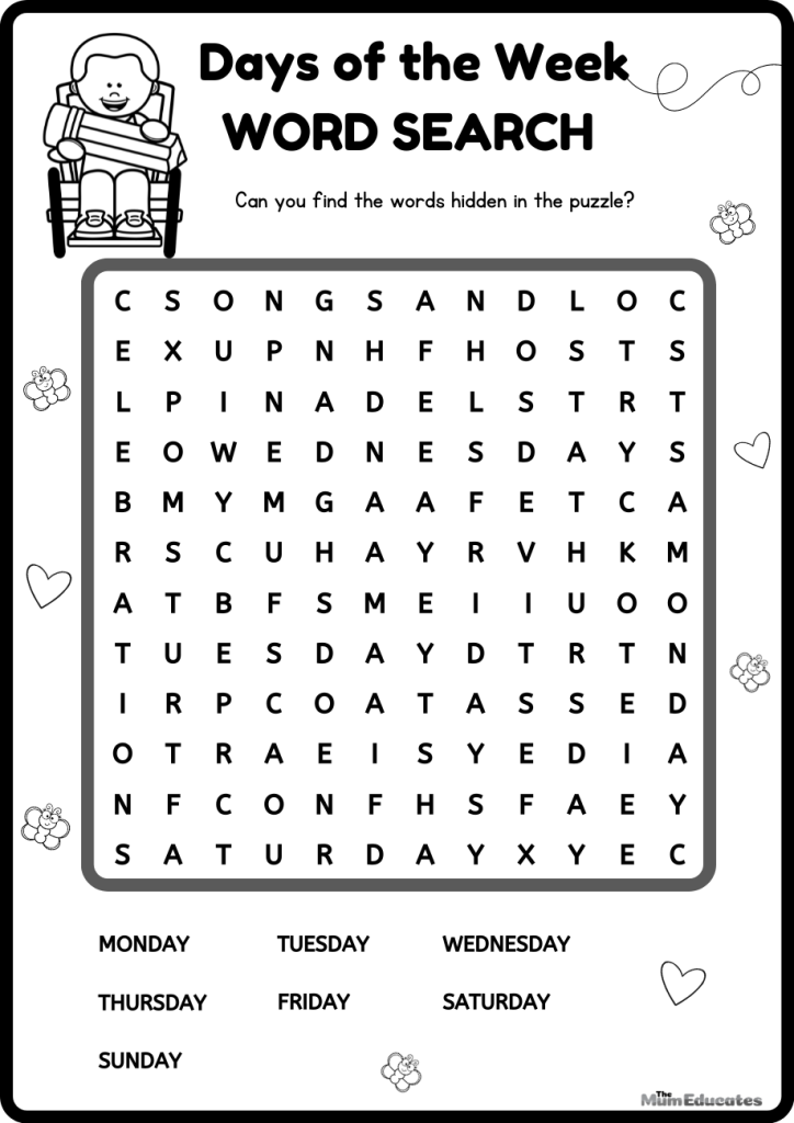 Word Search Days of the week