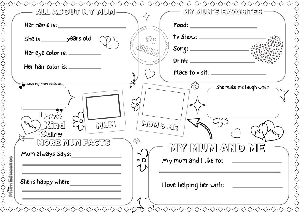 Happy mothers day | All about my mum worksheet | Happy moms day questionnaire