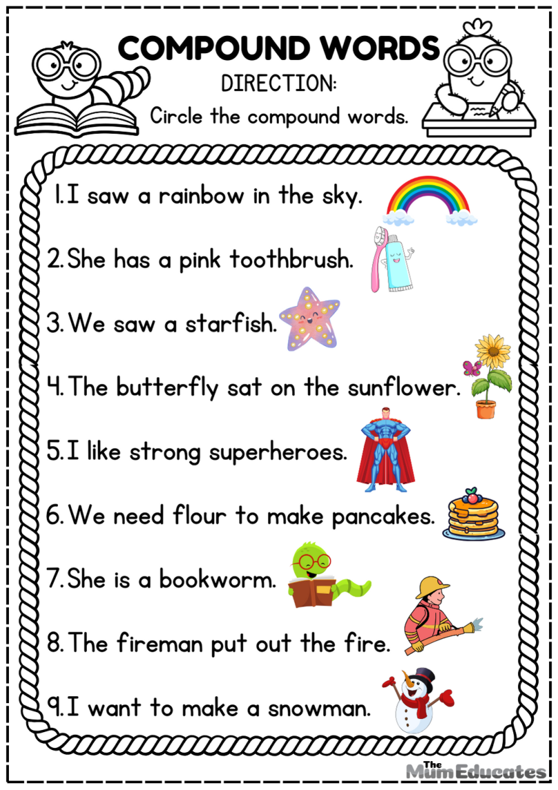 Free Compound Words List and Worksheets - The Mum Educates