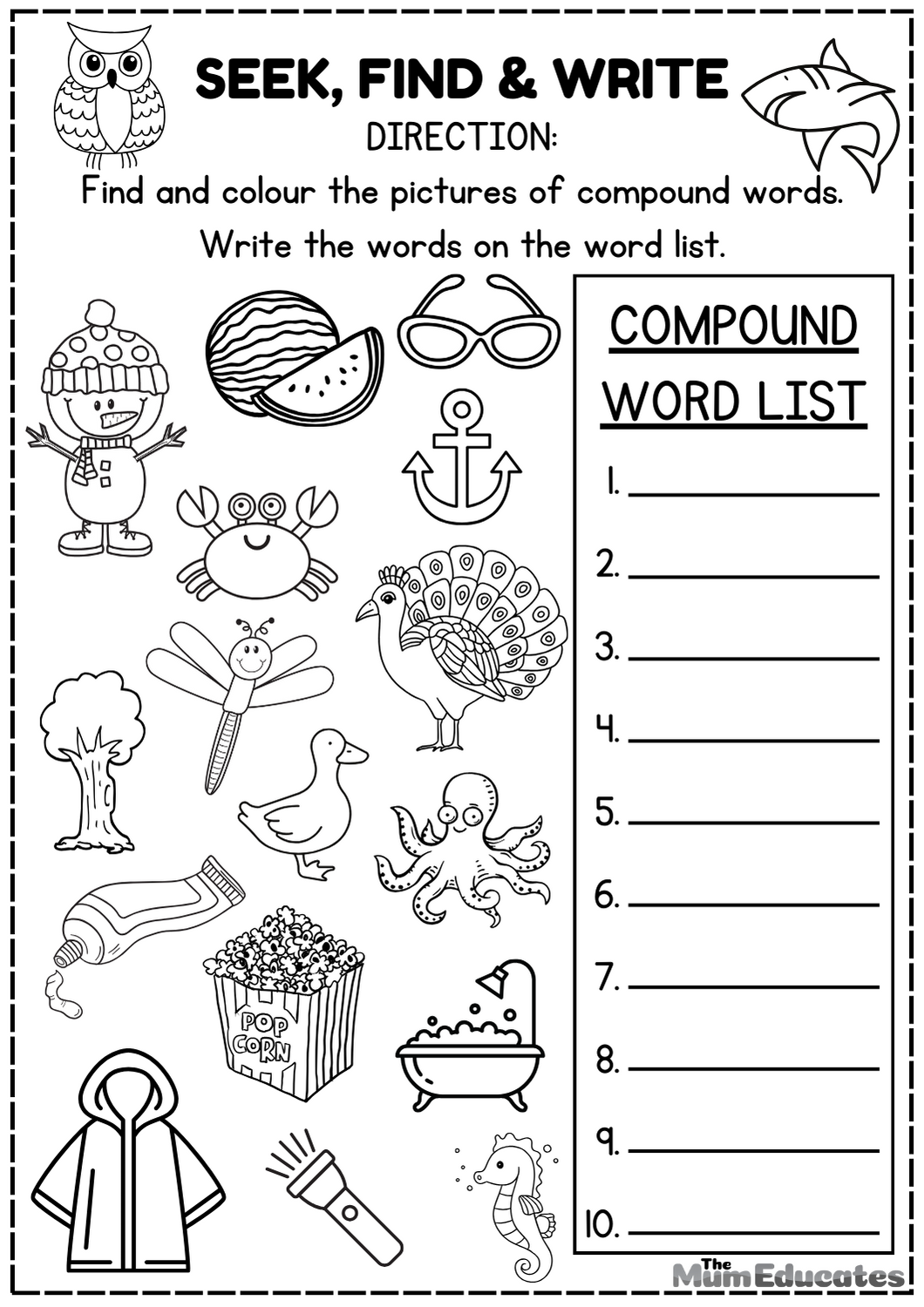 Free Compound Words List and Worksheets - The Mum Educates