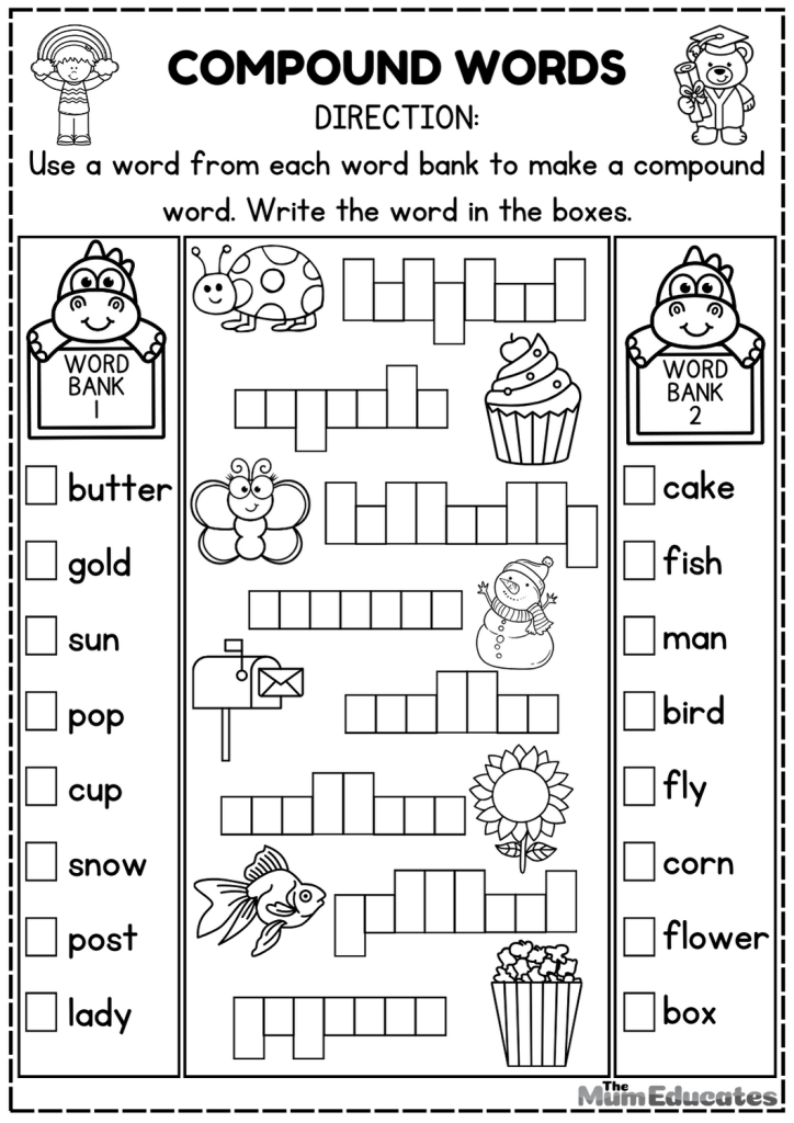 Compound words List | Compound words worksheets