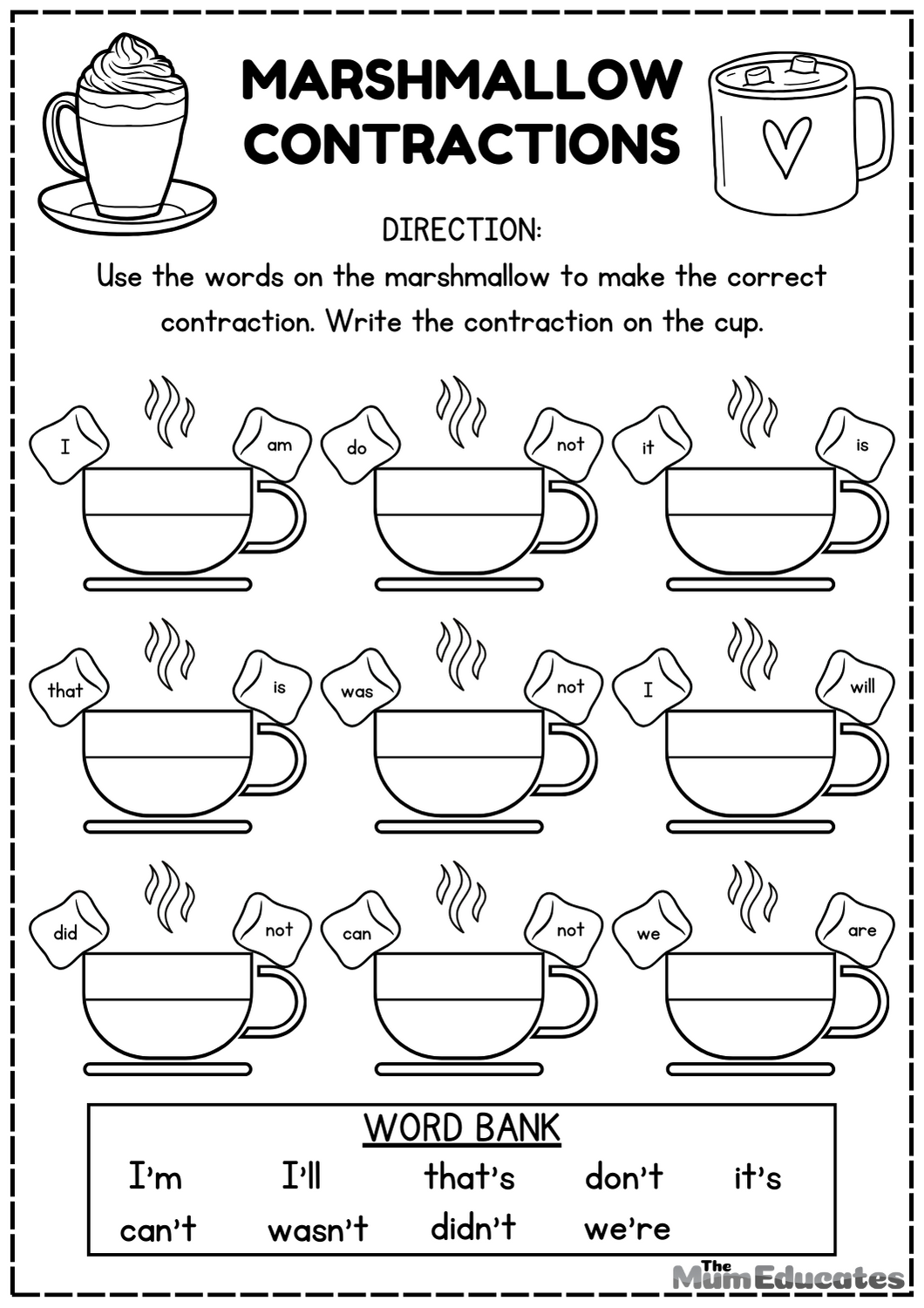 Contractions in Grammar Worksheets - FREE - The Mum Educates